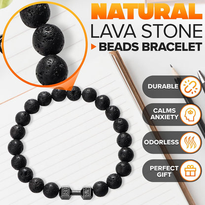 Dumbbell Bracelet for Men & Women with Lava Rocks, Elastic Rope