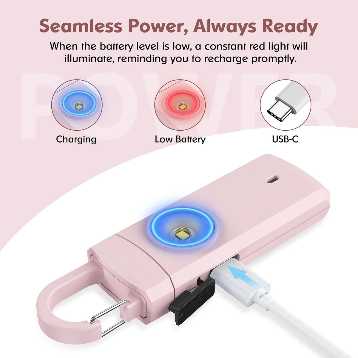 Rechargeable Personal Alarm for Women - Christmas Birthday Gifts for Women, Daughter, College Student, Teen Girl, Elders, Kids, Siren Alarm, USB Charging, Pink