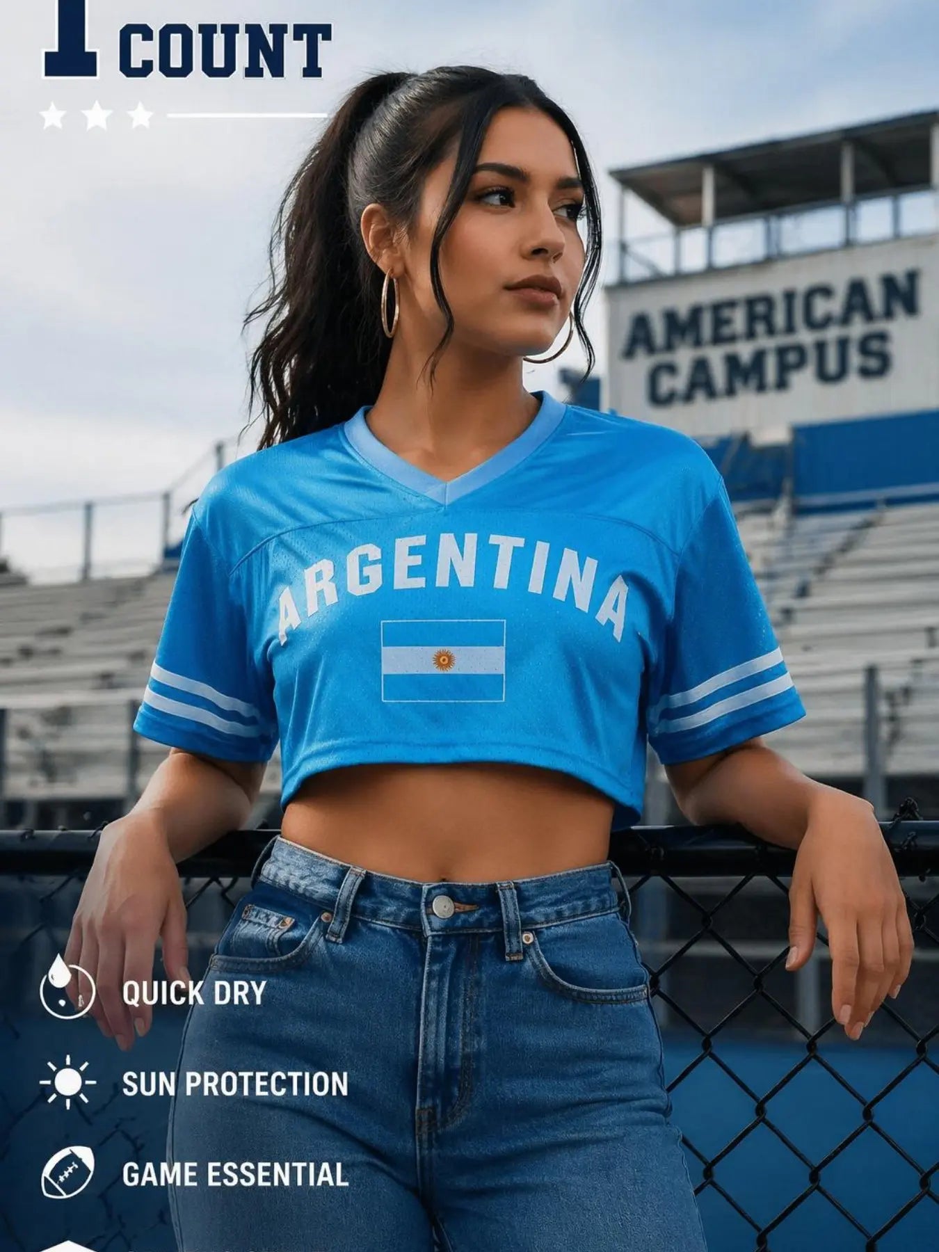 KTYSDE Women's Printed Cropped Soccer Jersey - V Neck Mesh Short Sleeve Casual Streetwear Crop Top for Soccer Fans Featuring USA, Brazil, Argentina, Mexico, England, Germany, France, Spain, Portugal, Italy, Netherlands, Japan, South Korea, Uruguay, and South Africa for Game Day and Daily Wear