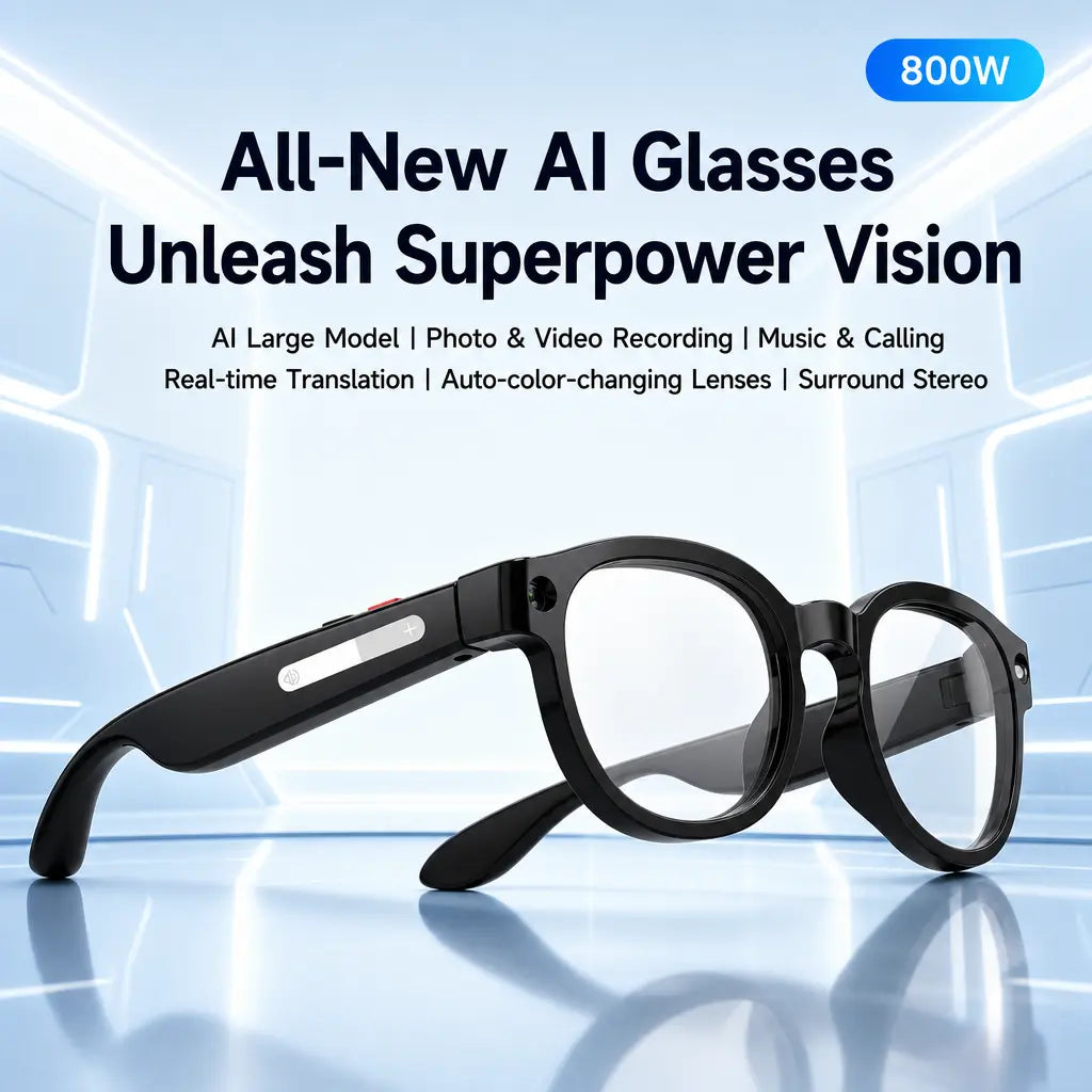 Sightflow Smart AI Camera Glasses with 8MP Photochromic UV-Protective Lenses, Real-Time Translation in 160+ Languages, Bluetooth Audio, Hands-Free Photo and Video Capture, Touch Control, Ideal for Travel and Outdoor Use, Compatible with iOS and Android
