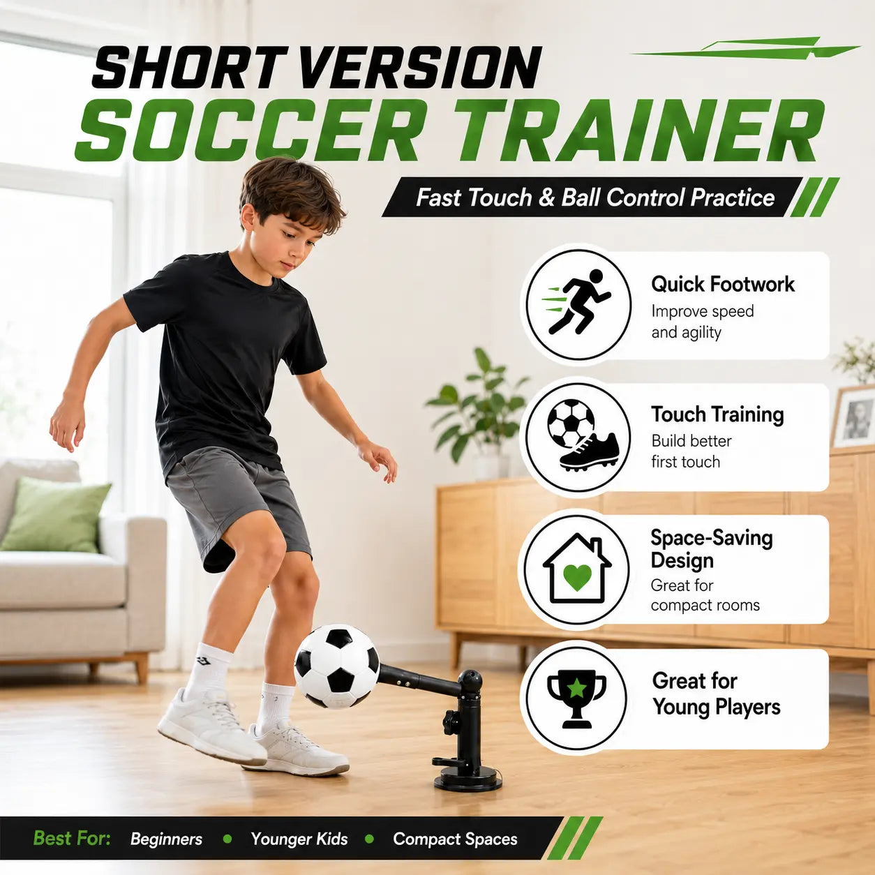 360° Rotating Soccer Training Kicker for Kids, Adjustable Indoor Soccer Ball Trainer with Suction Cup, Foldable Soccer Ball Holder for Parent-Child Home Practice