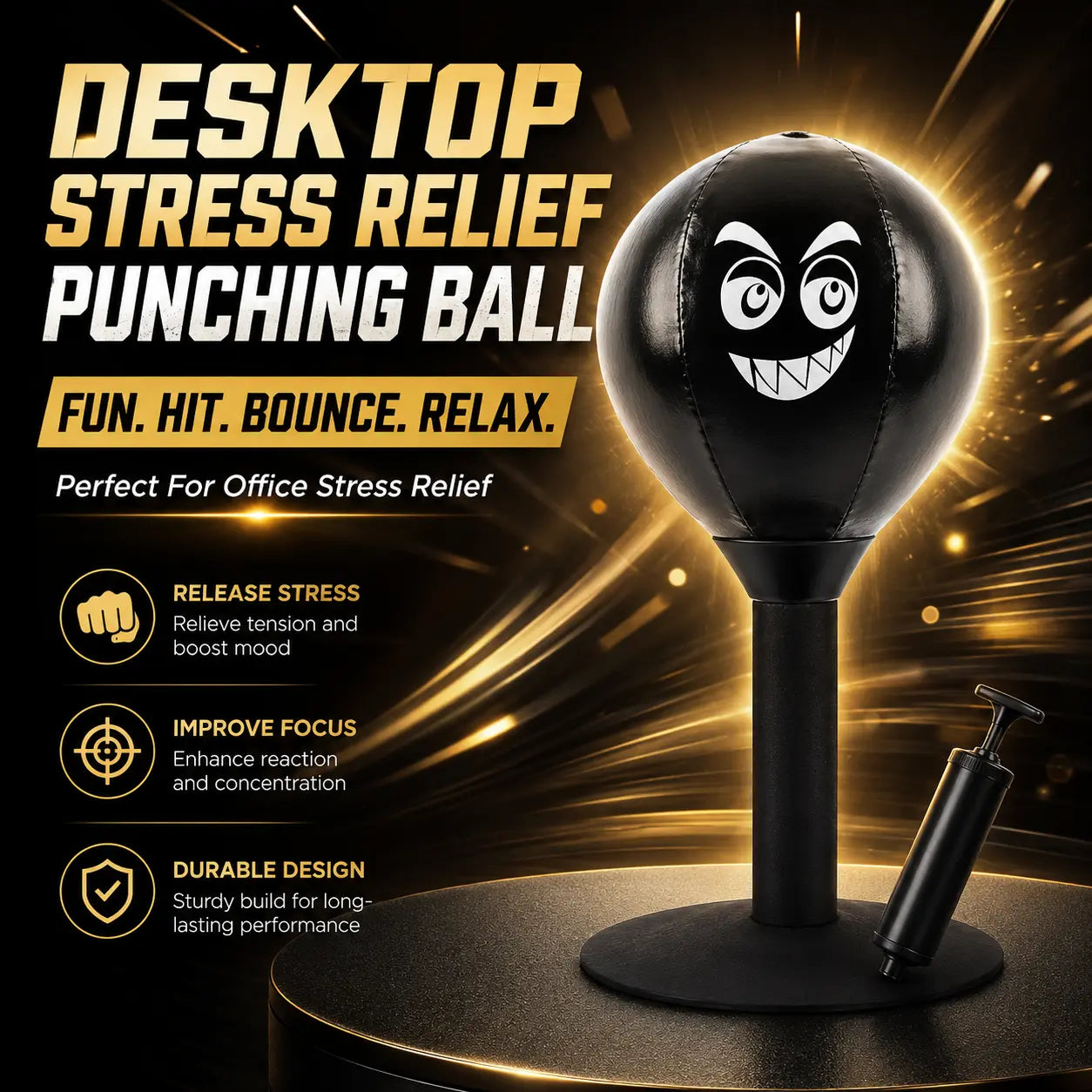 Desktop Boxing Bag - Stress Relief Speed Trainer with Durable PU Ball, Carbon-Steel Spring, and Suction Cup Mount for Office Use