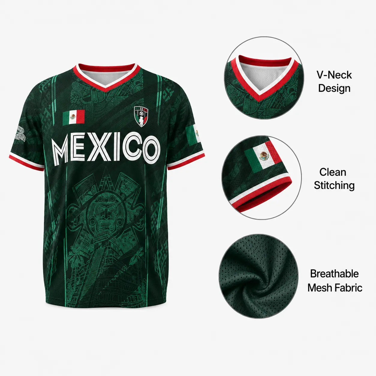 2026 Mexico Soccer Jersey, Chichén Itzá Pyramid Graphic Retro Soccer Jersey, All over Print, Casual Style for All Seasons, Classic Throwback Jersey Sportswear Top Summerwins