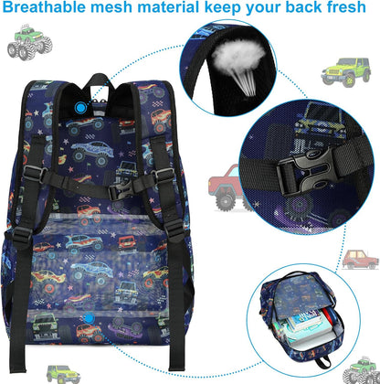Mesh Backpack Kids Boys Girls Bookbag See through Preschool Backpacks Casual Daypack for School Beach Travel Sport (Navy-Vehicle)