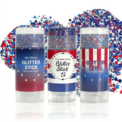 4Th of July Red White Blue Glitter Stick, Body & Hair Sparkle Makeup for Independence Day Party, Parade, Festival & Fireworks Look