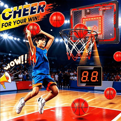 Indoor Basketball Hoop Pro for Kids, over the Door Basketball Hoop Indoor with LED Light/Scoreboard/4 Balls- Upgraded Anti-Impact Backboard, Basketball Toys Gifts for 6 7 8 9 10 11 12 Year Old Boys Chain Net