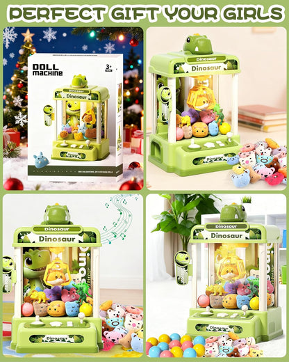 32PCS Dinosaur Claw Machine for Kids (Small) | Mini Vending Machine with Music & Adjustable Volume, Electronic Arcade Game Prize Dispenser for Birthday Toys Gifts Age 3+
