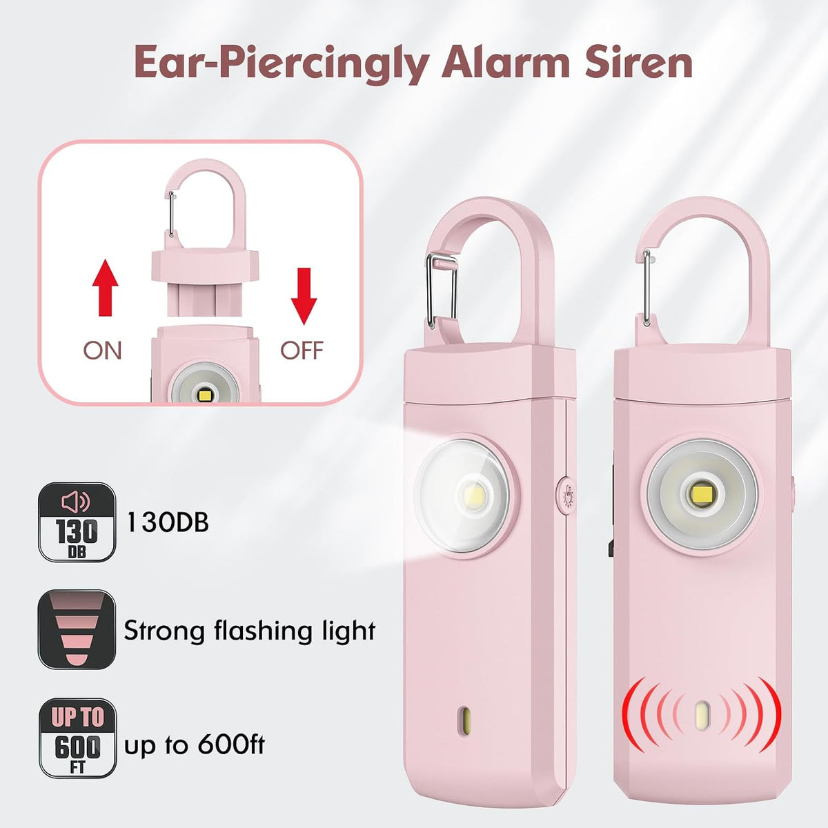 Rechargeable Personal Alarm for Women - Christmas Birthday Gifts for Women, Daughter, College Student, Teen Girl, Elders, Kids, Siren Alarm, USB Charging, Pink