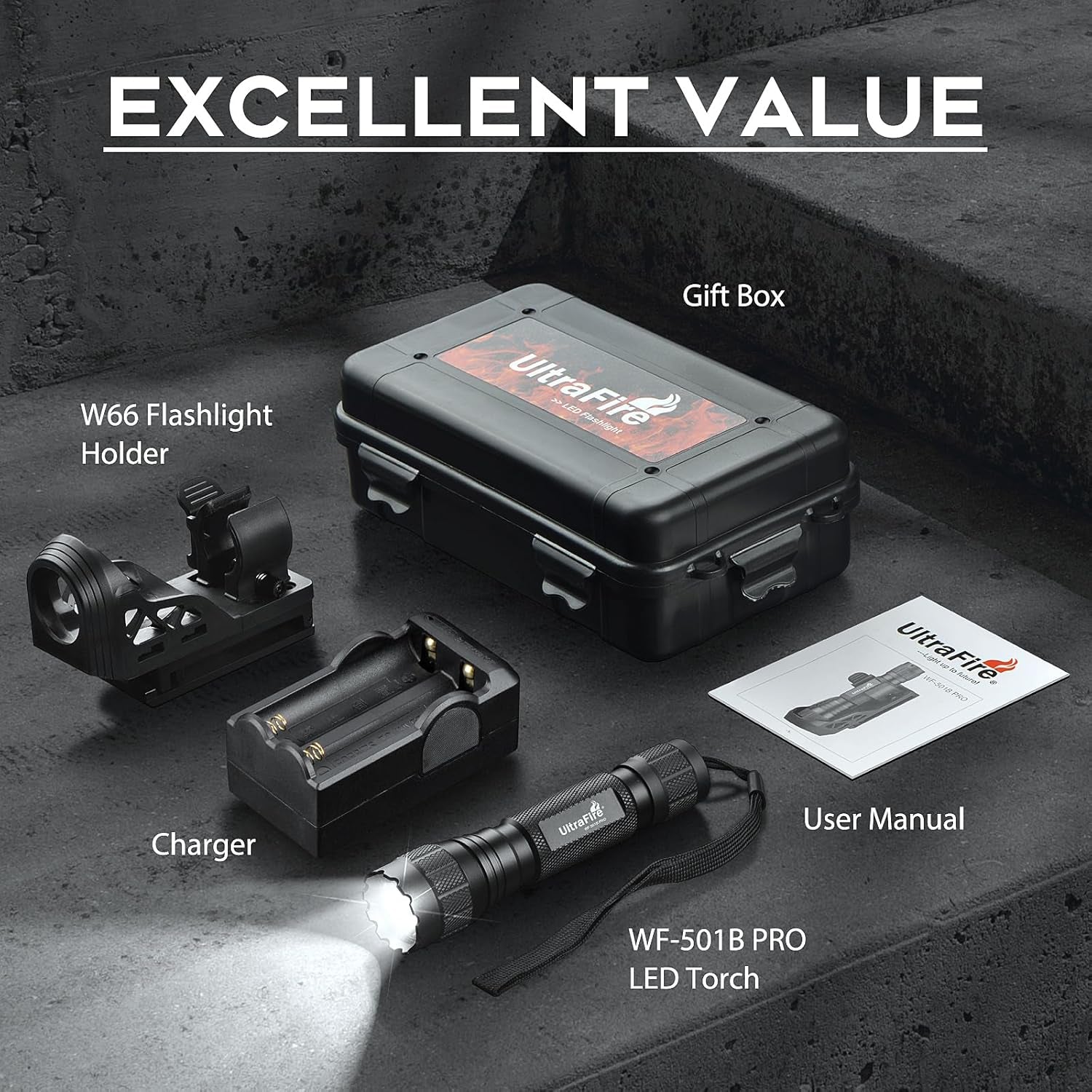 WF-501B PRO Tactical Flashlight - 1200 Lumens Brightness & 1000 Lm Performance w/ Holster