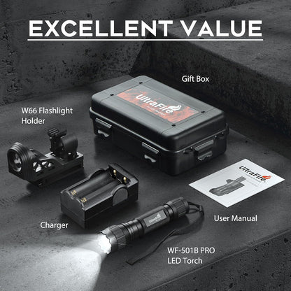 WF-501B PRO Tactical Flashlight - 1200 Lumens Brightness & 1000 Lm Performance w/ Holster