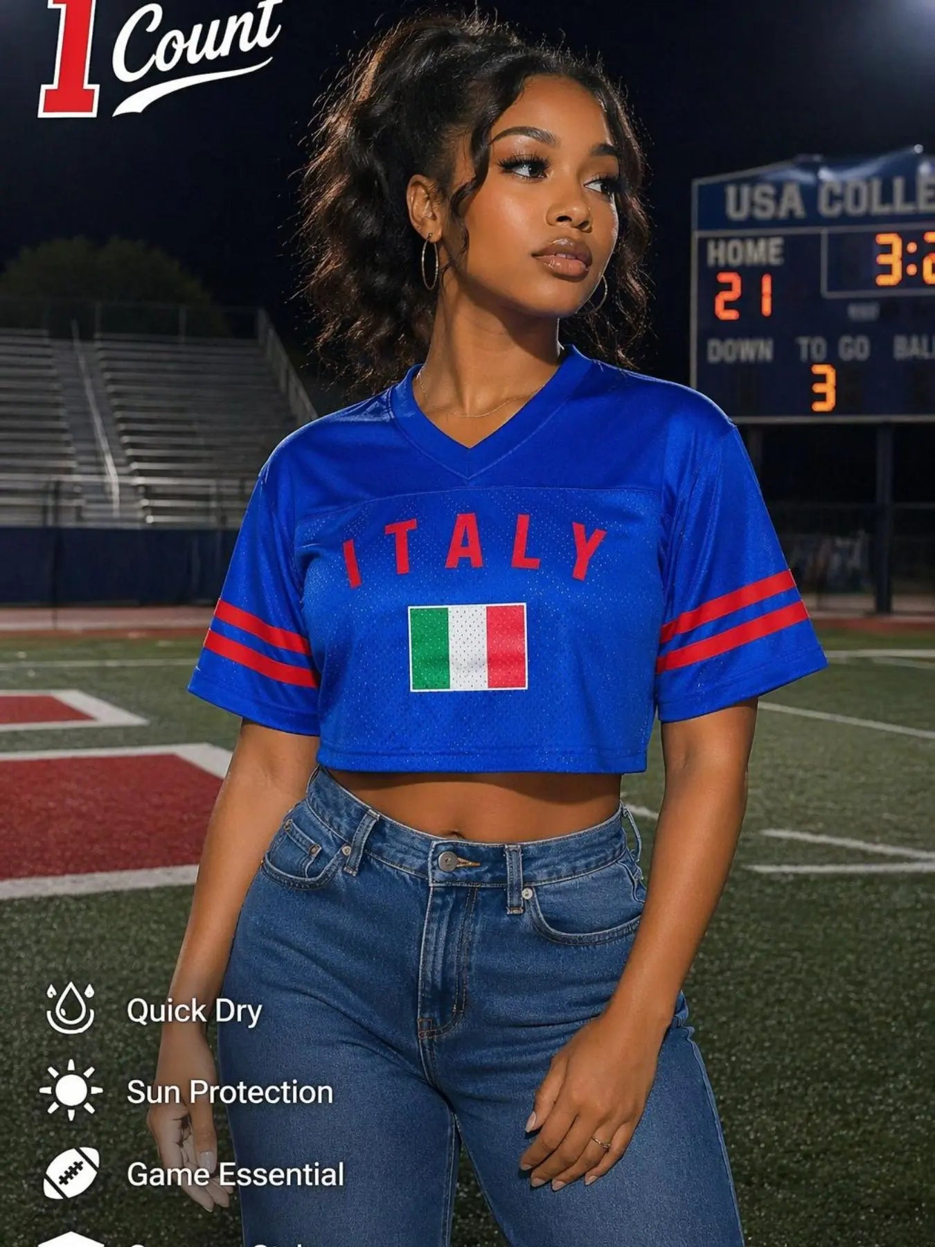 KTYSDE Women's Printed Cropped Soccer Jersey - V Neck Mesh Short Sleeve Casual Streetwear Crop Top for Soccer Fans Featuring USA, Brazil, Argentina, Mexico, England, Germany, France, Spain, Portugal, Italy, Netherlands, Japan, South Korea, Uruguay, and South Africa for Game Day and Daily Wear