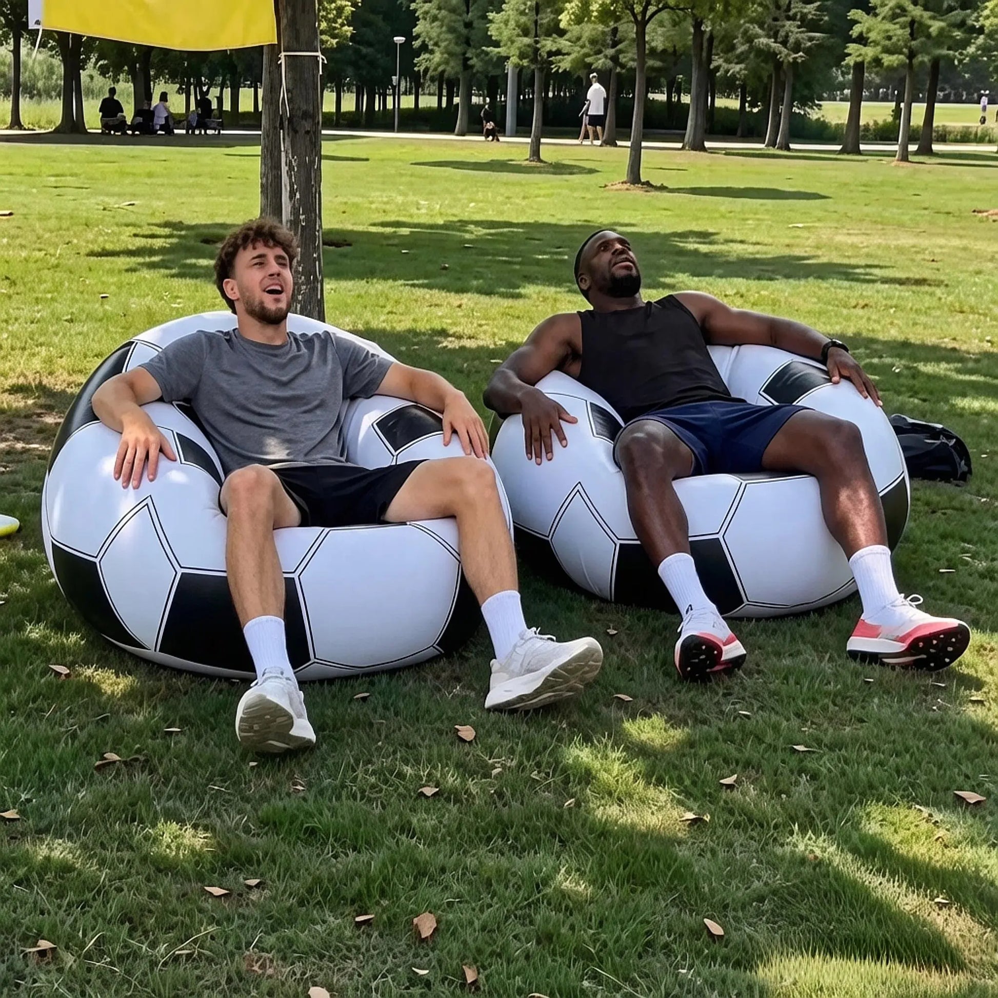 Inflatable Football Pattern Single Sofa - Durable PVC Lounge Chair for Indoor and Outdoor Use, Portable Design for Camping and Leisure (Air Pump Not Included)