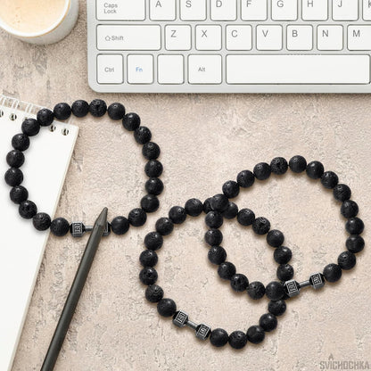 Dumbbell Bracelet for Men & Women with Lava Rocks, Elastic Rope