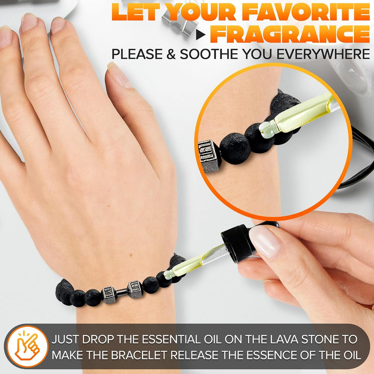 Dumbbell Bracelet for Men & Women with Lava Rocks, Elastic Rope