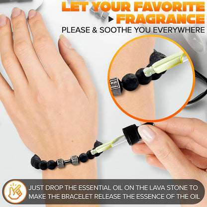 Dumbbell Bracelet for Men & Women with Lava Rocks, Elastic Rope