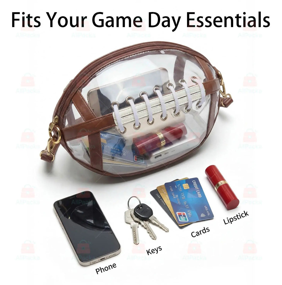 Transparent Football-Shaped Crossbody Bag - Stadium Approved PVC Game Day Bag with Adjustable Strap