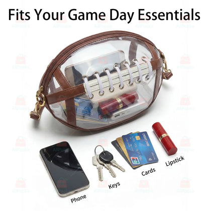Transparent Football-Shaped Crossbody Bag - Stadium Approved PVC Game Day Bag with Adjustable Strap