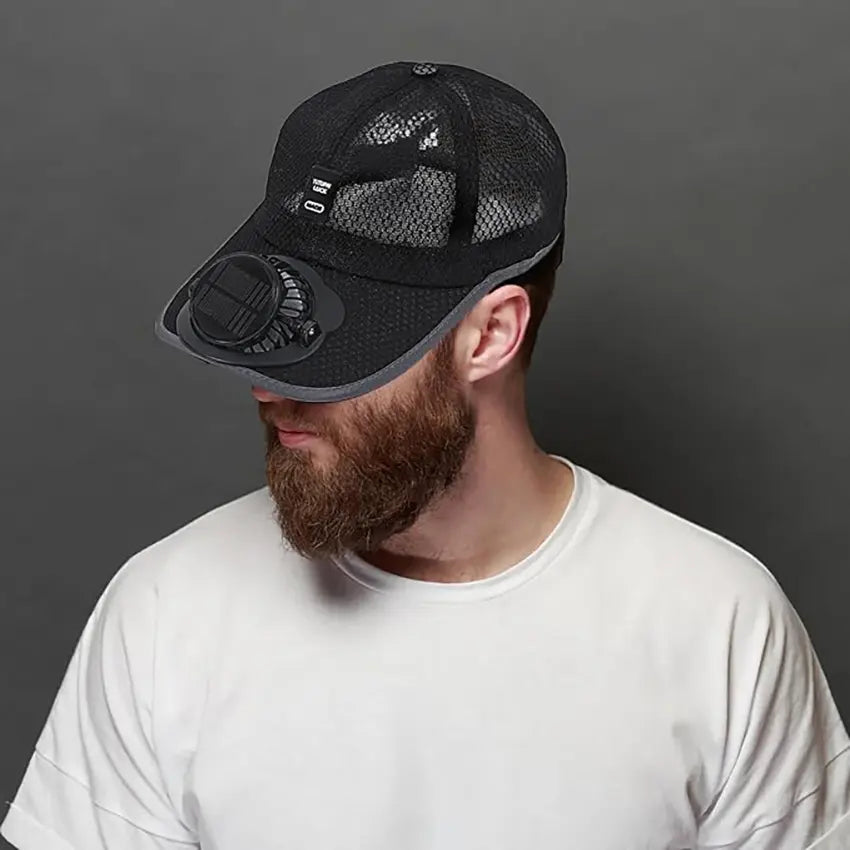 Solar & USB Rechargeable Fan Hat, Breathable Mesh Cooling Baseball Cap, Summer Sun Protection Cap for Outdoor Hiking, Fishing, Golf, Camping