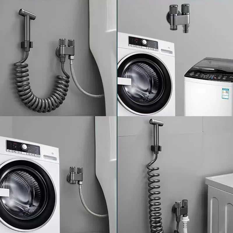 Zinc Alloy Angle Valve Wall Mount Toilet Washing Machine Tap One in Two Out Water Cleaning Faucet Bathroom Toilet Accessories