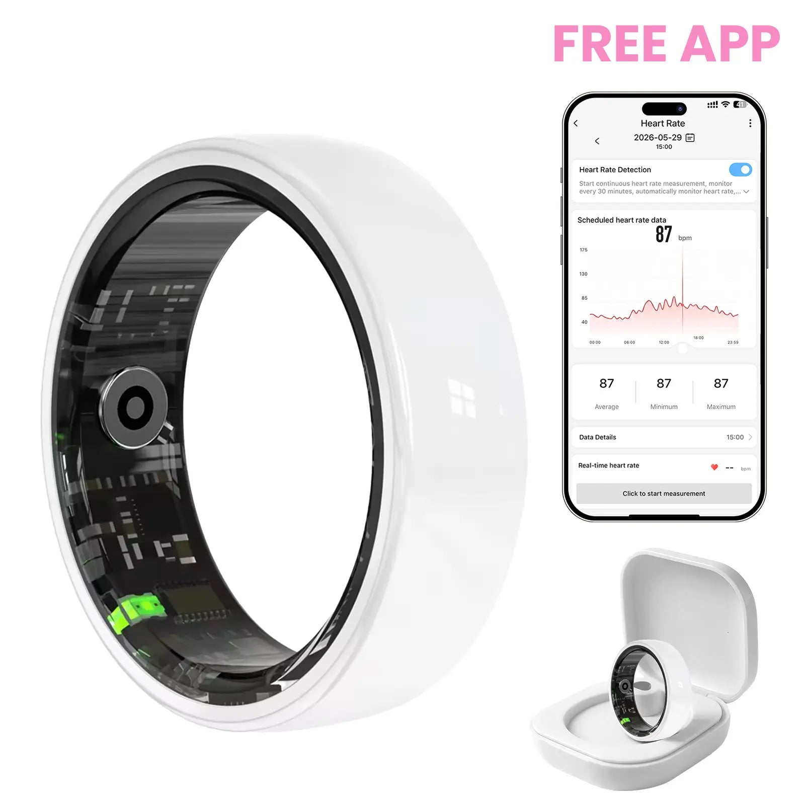 #6-#11 T3 Pink & Black Ceramic Smart Couple Rings for Women & Men, Fitness & Sleep Tracker, Heart Rate & Stress Monitor, Cycle Tracking, IP68 Waterproof, 3–5 Day Battery, Ios & Android Compatible, with Charging Case