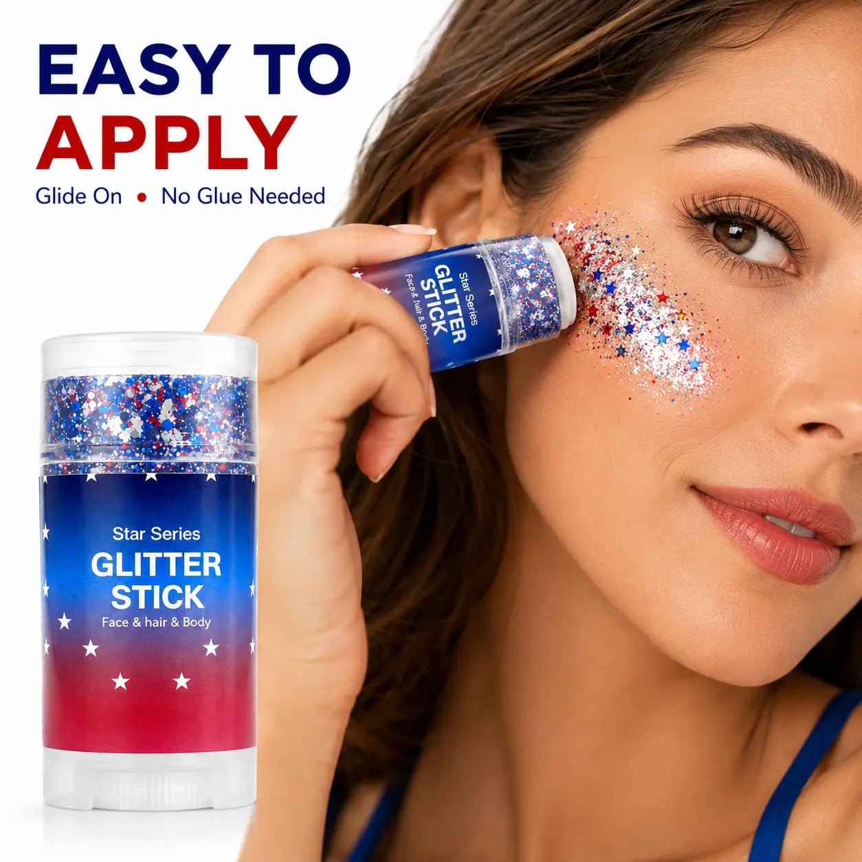 4Th of July Red White Blue Glitter Stick, Body & Hair Sparkle Makeup for Independence Day Party, Parade, Festival & Fireworks Look