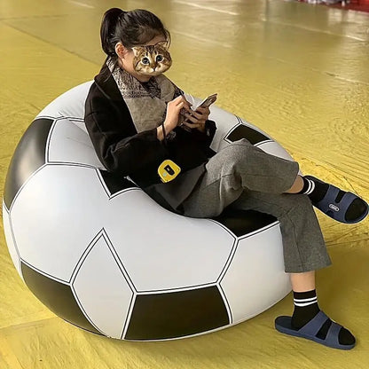 Inflatable Football Pattern Single Sofa - Durable PVC Lounge Chair for Indoor and Outdoor Use, Portable Design for Camping and Leisure (Air Pump Not Included)