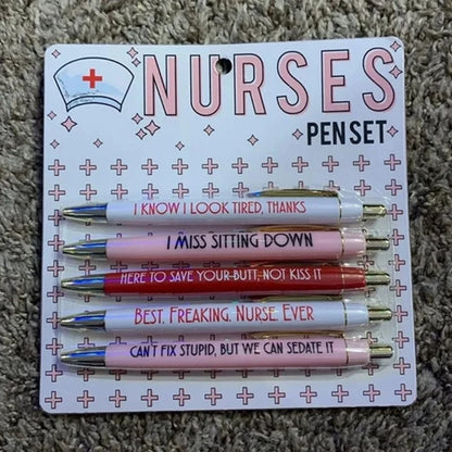 2025 Inspirational 5-Piece Nurse Pen Set - Novelty Ballpoint Pens for Medical Students and Professionals