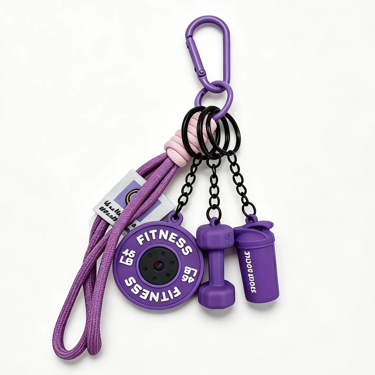 3D Fitness-Themed Keychain, Durable Silicone and Metal Bag Charm Featuring Dumbbell, Barbell, and Weight Plate, Compact Mini Size with Sturdy Connecting Chain