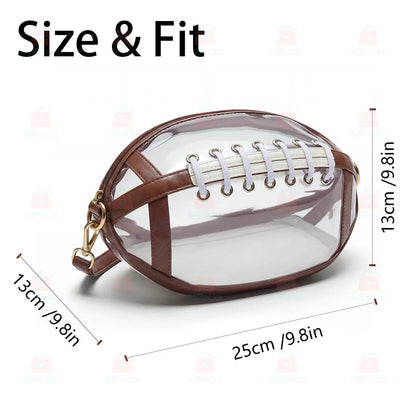 Transparent Football-Shaped Crossbody Bag - Stadium Approved PVC Game Day Bag with Adjustable Strap