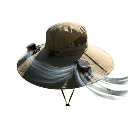 Solar Cooling Fan Hat for Men Women | Wide Brim UV Protection Sun Hat with Dual Solar Fans | Breathable Adjustable Outdoor Hat for Fishing Camping Hiking Beach,Summerwins